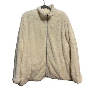 Sonoma Womens 3X Fleece Jacket Polyester Ivory Zipper Long Sleeve Cozy Soft